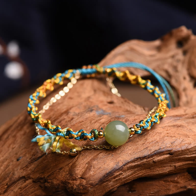 Braccialetto a doppio strato con perline di giada e corda colorata fatta a mano Buddha Stones