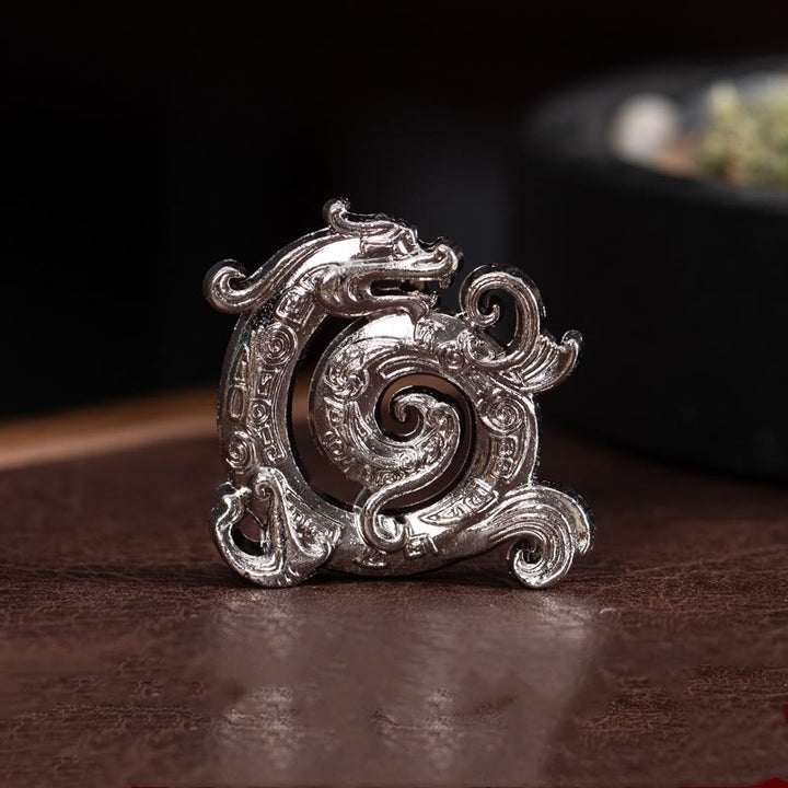 Buddha Stones Mini Auspicious Dragon Pattern Meditazione in lega di zinco Piccolo bruciatore di incenso