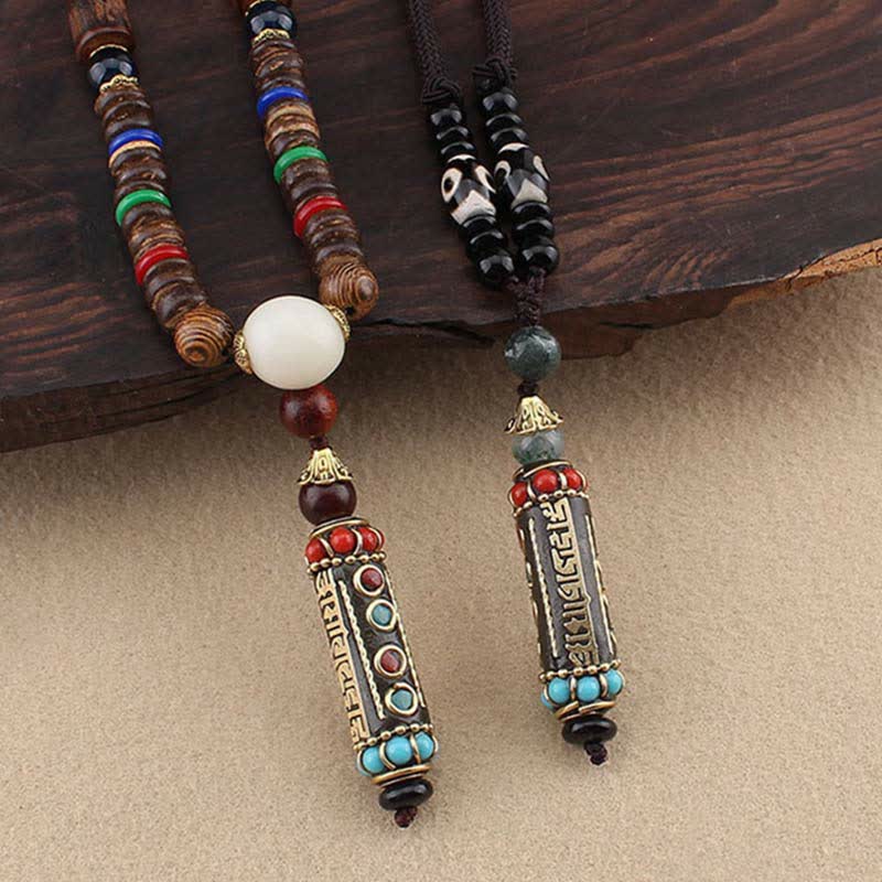Ciondolo per collana in legno di wenge con Buddha Stones tibetano Om Mani Padme Hum Dzi - image 2