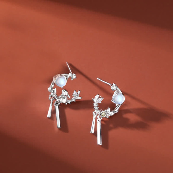 Collana con ciondolo e orecchini in argento sterling 925 con motivo a fiori di pietra lunare dell'anno del coniglio - Orecchini - Argento - image 8
