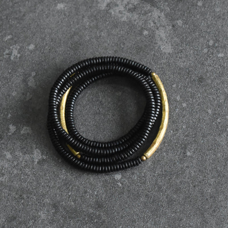 Bracciale multistrato in ottone, rame e legno di ebano Buddha Stones - image 5