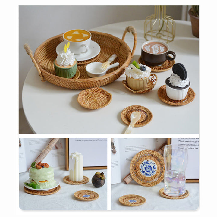 Sottobicchiere per tazza da tè in rattan con motivo floreale in ceramica - image 6