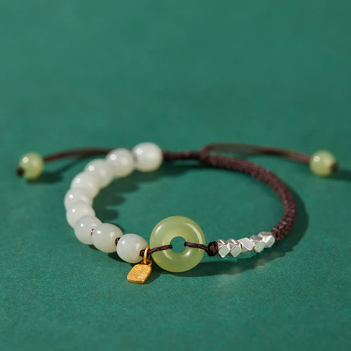 Braccialetto con ciondolo di fortuna e felicità con perline e fibbia della pace in giada Hetian in argento sterling 925 Buddha Stones - Marrone scuro - image 13