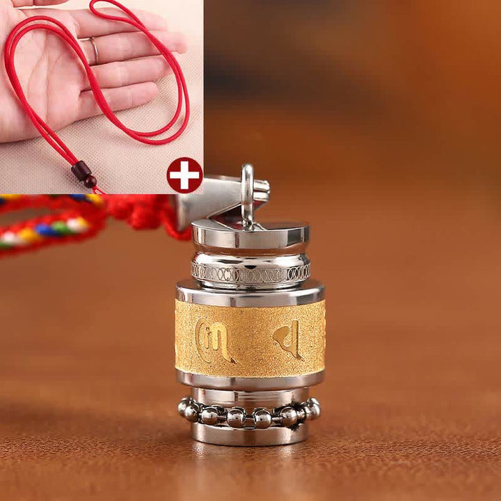 Buddha Stones Tibet Om Mani Padme Hum Shurangama Mantra Titanio Acciaio Saggezza Amuleto Collana Pendente - 1,2 cm*1,8 cm - Oro - Filo rosso - image 6