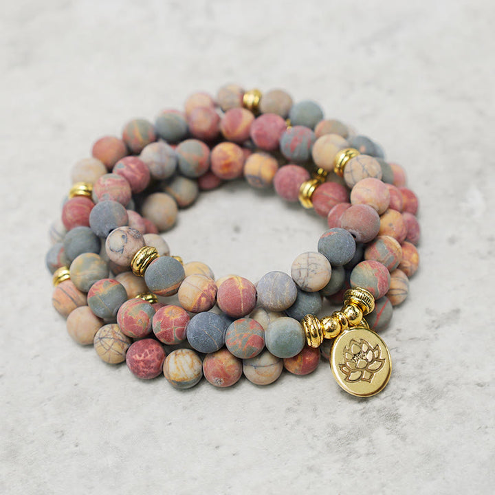 Buddha Stones 108 Mala Beads Picasso Jasper Stone Braccialetto energetico del coraggio - image 2