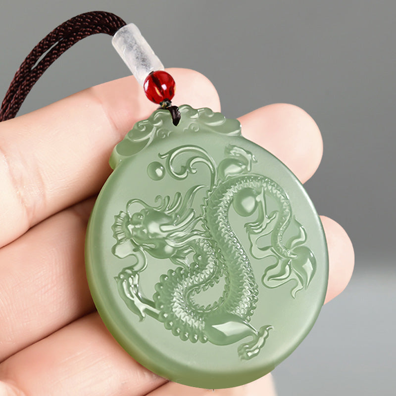 Collana con ciondolo a corda con ciondolo a forma di drago in giada con Buddha Stones e zodiaco cinese - image 1
