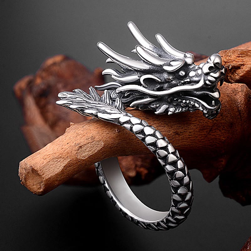 Anello regolabile Buddha Stones 990 Sterling Silver Vintage Dragon Design Luck Protection Strength - image 1