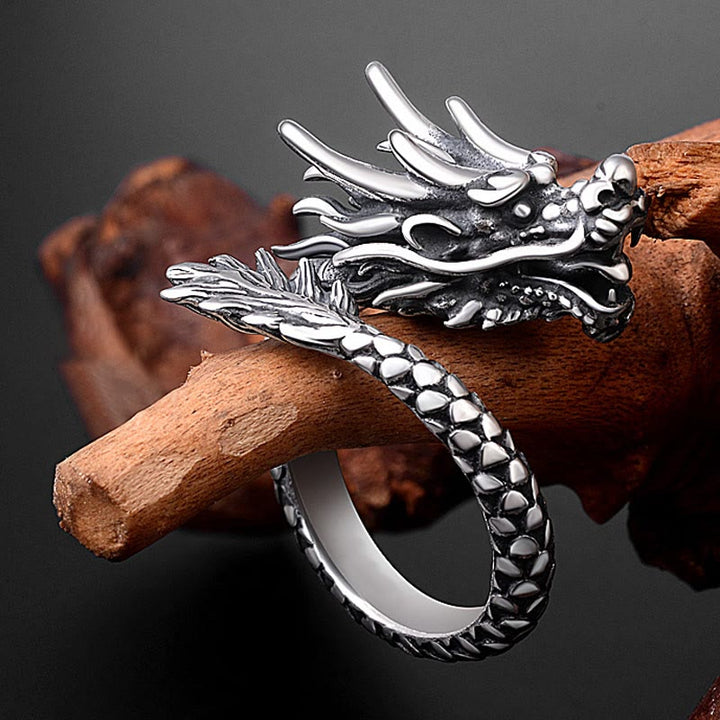 Anello regolabile Buddha Stones 990 Sterling Silver Vintage Dragon Design Luck Protection Strength - image 1