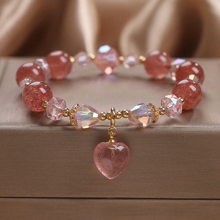 Braccialetto positivo di guarigione del cuore dell'amore del cristallo di quarzo fragola naturale Buddha Stones