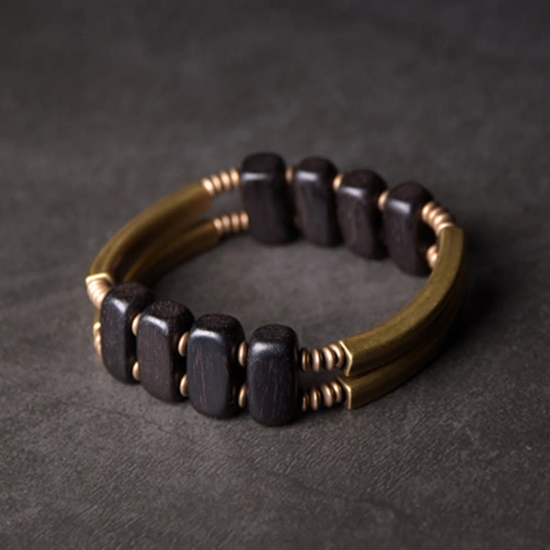 Bracciale a doppio strato in ottone e rame con Buddha Stones in legno di ebano tibetano - image 8