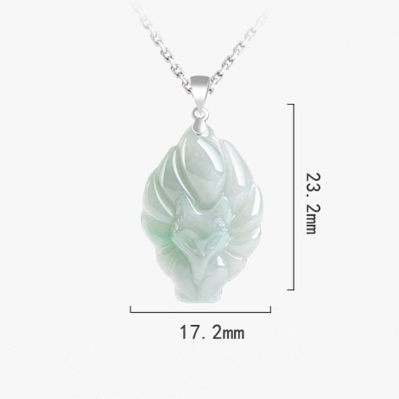 Collana con ciondolo in acciaio al titanio e catena in giada naturale con volpe a nove code Buddha Stones - image 10