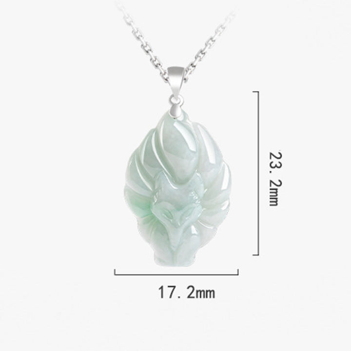 Collana con ciondolo in acciaio al titanio e catena in giada naturale con volpe a nove code Buddha Stones - image 10