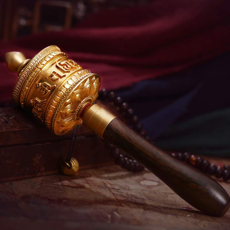 Ruota di preghiera tibetana Sei parole vere Decorazione di meditazione in rame - Oro - image 1