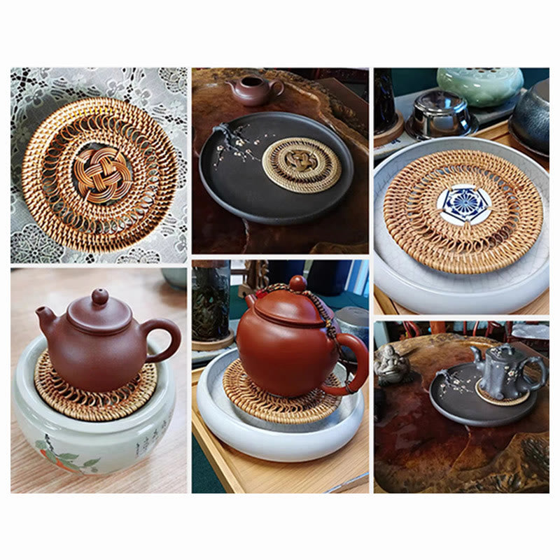 Sottobicchiere per tazza da tè in rattan con motivo floreale in ceramica - image 22