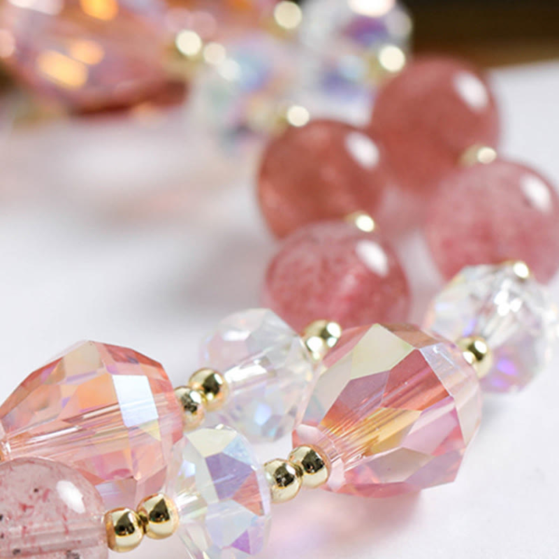 Braccialetto a doppio giro con fiore di zircone e quarzo fragola Buddha Stones