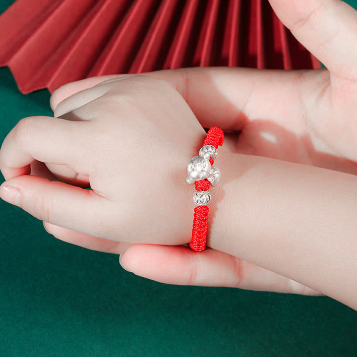 Braccialetto per bambini fatto a mano in corda rossa con Buddha Stones, in argento sterling 999, con zodiaco cinese - image 9