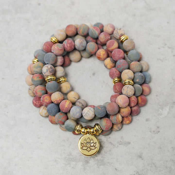 Buddha Stones 108 Mala Beads Picasso Jasper Stone Braccialetto energetico del coraggio - image 0