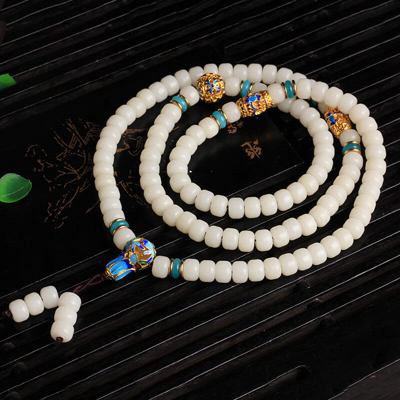Buddha Stones naturali bianche Bodhi Seed Mala 108 perle Bracciale della ricchezza