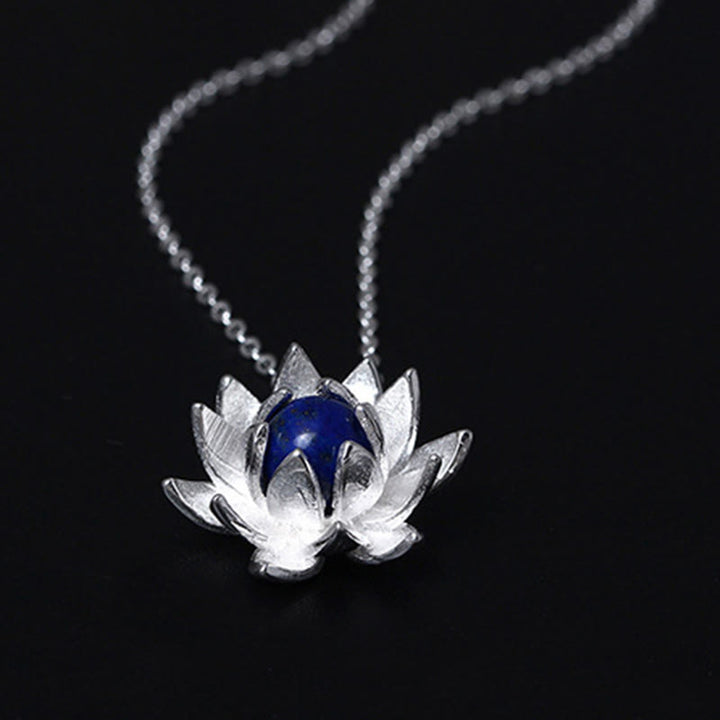 Collana con ciondolo a forma di fiore di loto in argento sterling 925, lapislazzuli e Buddha Stones, per la cura di sé - image 5