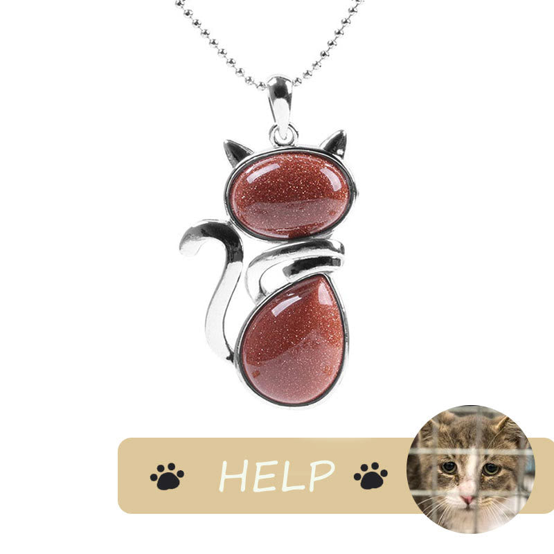 "Save A Cat" Collana con ciondolo amante dei gatti con motivo a gatto carino e protezione in cristallo naturale - Sabbia marrone - image 22
