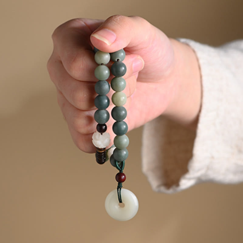Braccialetto doppio giro Buddha Stones Cyan Bodhi Seed Lotus Jade Peace Buckle Wisdom