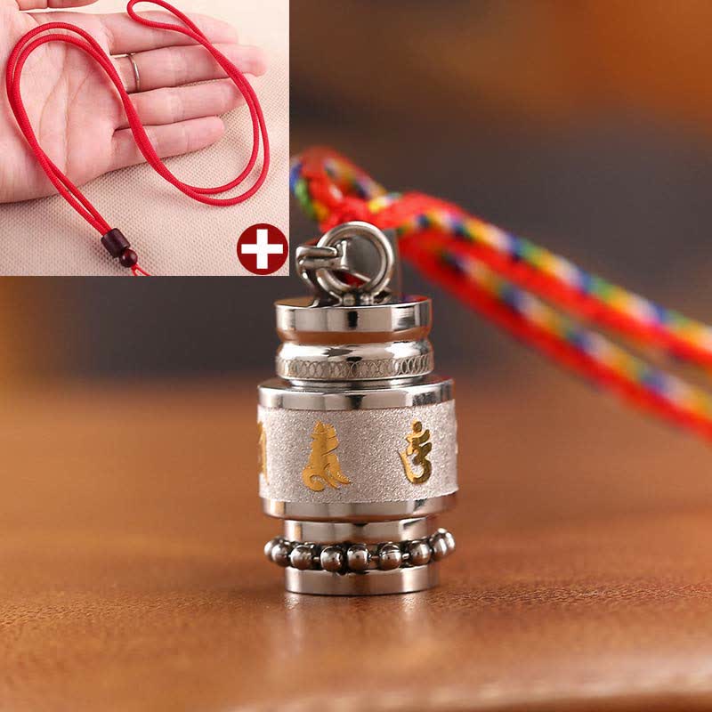 Buddha Stones Tibet Om Mani Padme Hum Shurangama Mantra Titanio Acciaio Saggezza Amuleto Collana Pendente - 1,2 cm*1,8 cm - Argento - Filo rosso - image 14