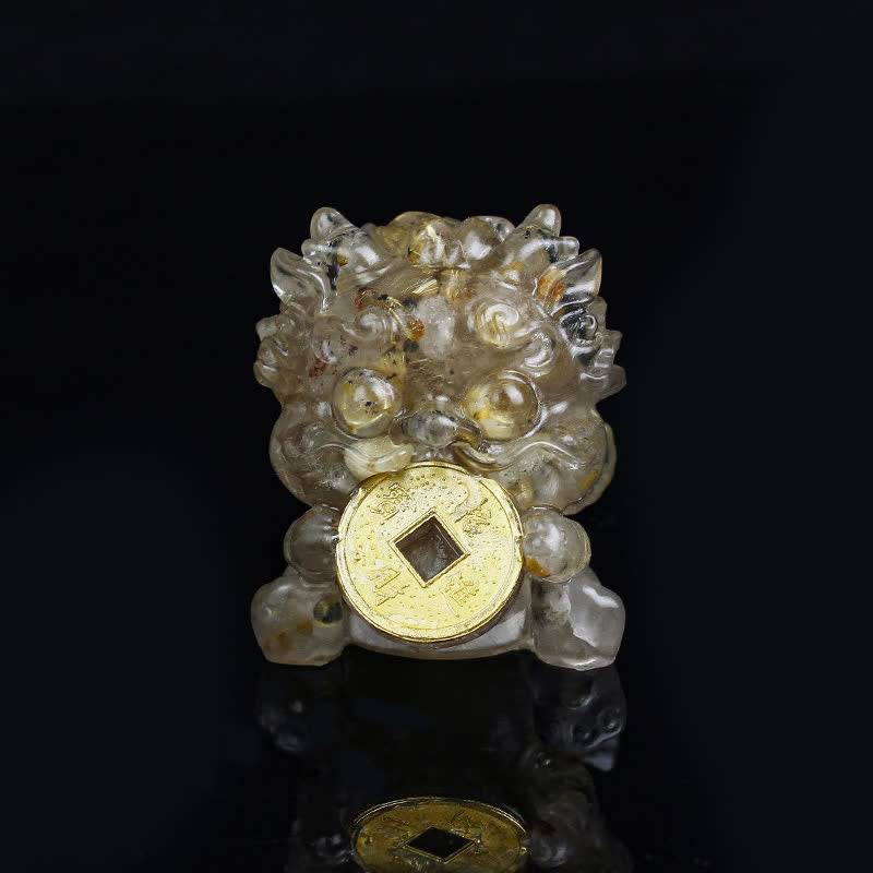 Buddha Stones fatte a mano carine PiXiu moneta d'oro cristallo Fengshui energia ricchezza fortuna decorazione della casa - Quarzo rutilato dorato - image 28