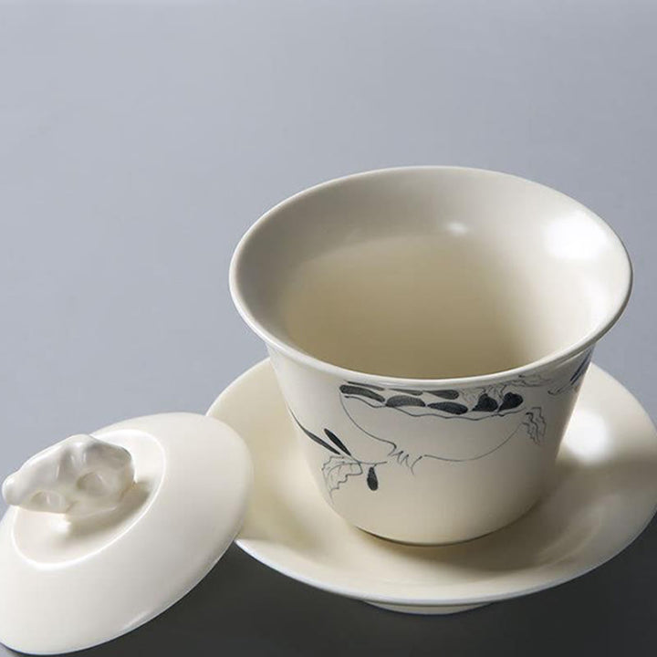 Buddha Stones dipinto a mano melograno ibisco pino loto ceramica gaiwan sancai tazza da tè kung fu tazza da tè e piattino con coperchio