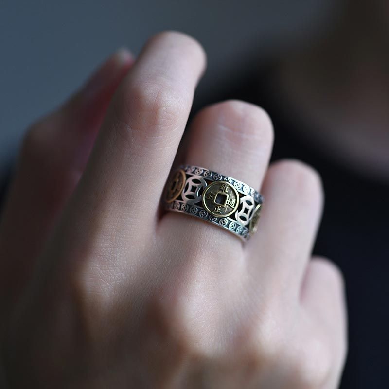 Anello regolabile con equilibrio di cinque monete dell'imperatore Buddha Stones - image 6