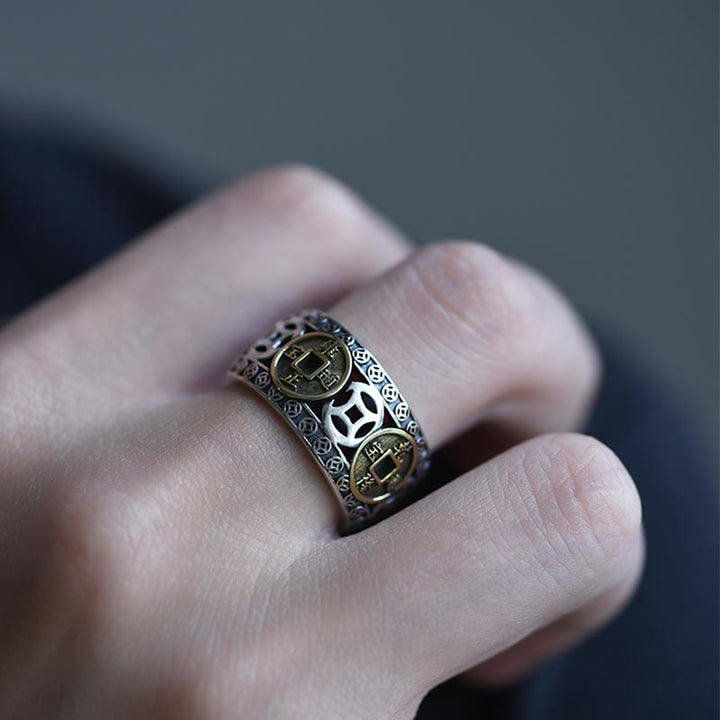 Anello regolabile con equilibrio di cinque monete dell'imperatore Buddha Stones - image 7