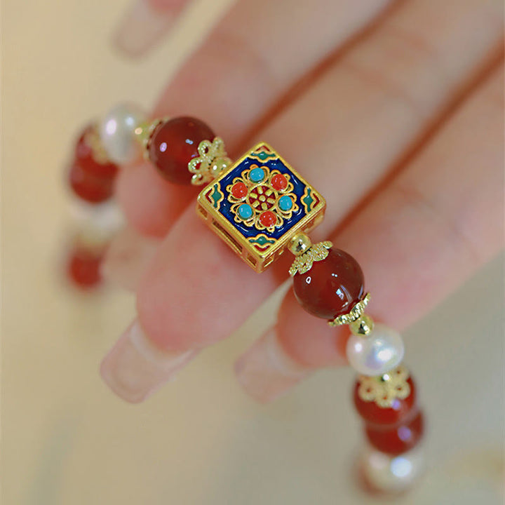 Bracciale Buddha Stones Agata Rossa Perla Fiducia Autoaccettazione