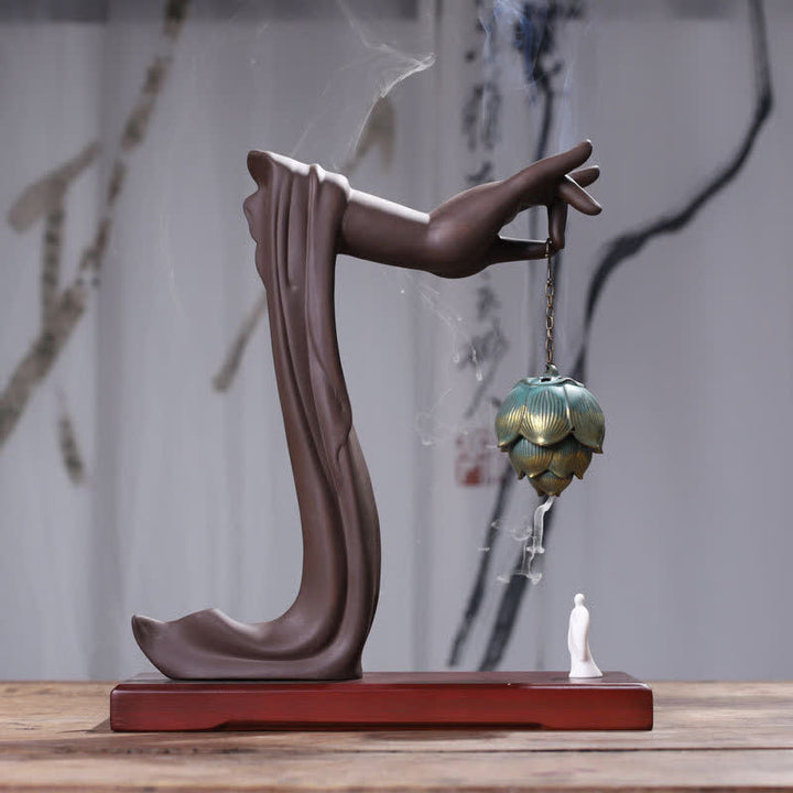 Decorazione bruciatore di incenso in ceramica con benedizione del loto tibetano