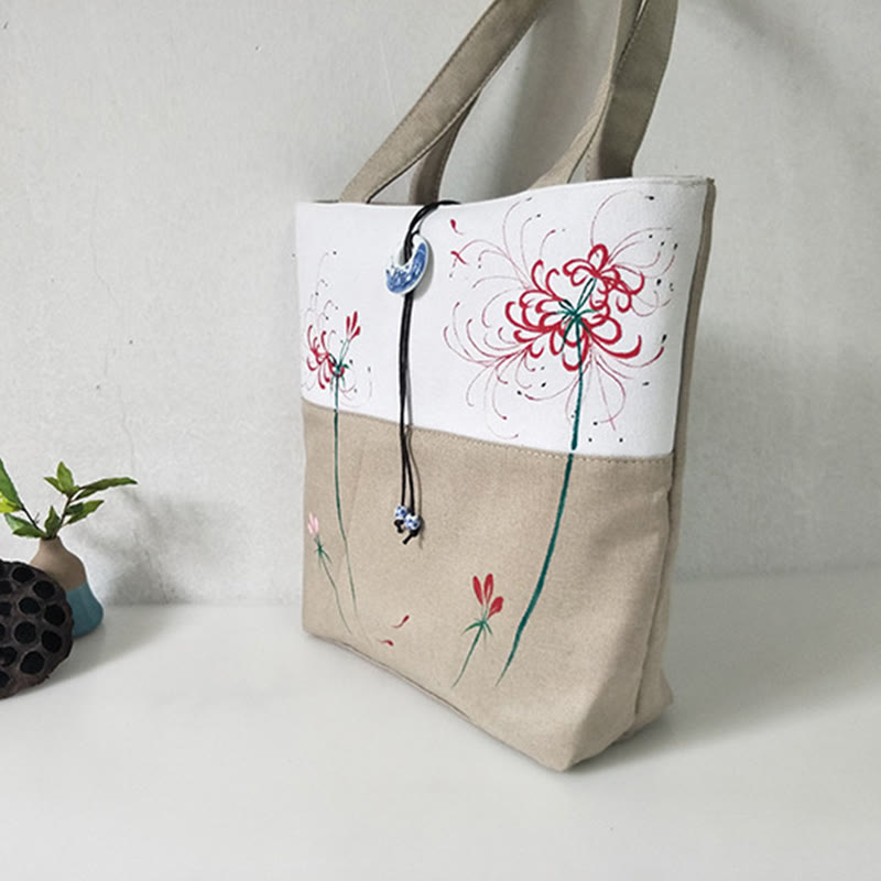 Borsa a tracolla grande capacità in tela con ricamo in bambù, prugna, fiore di pera, pesco - image 43