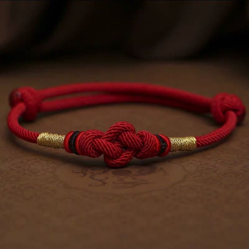 Porta buona fortuna braccialetto di coppia intrecciato con nodo di giada rossa