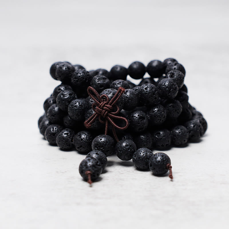 Buddha Stones 108 Perle di Lava Naturale Preghiera Mala Bracciale Collana