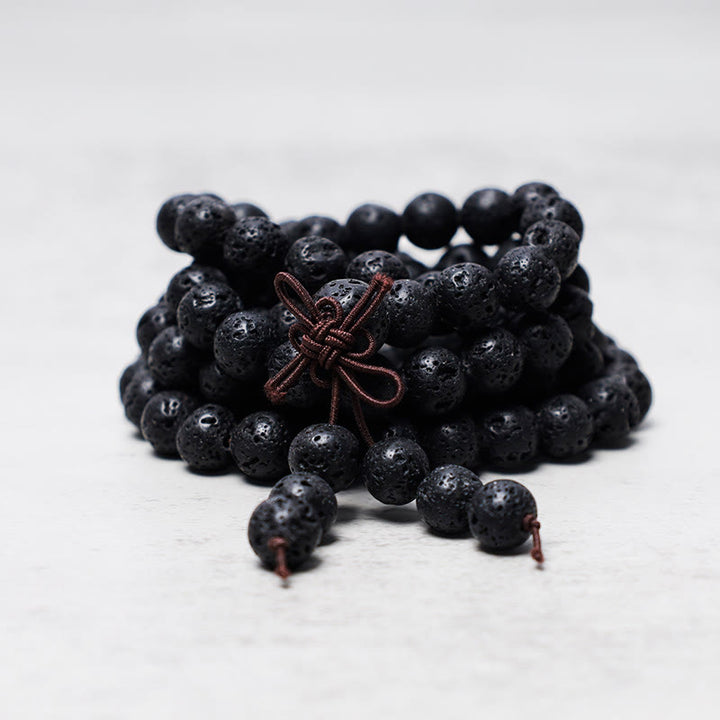 Buddha Stones 108 Perle di Lava Naturale Preghiera Mala Bracciale Collana