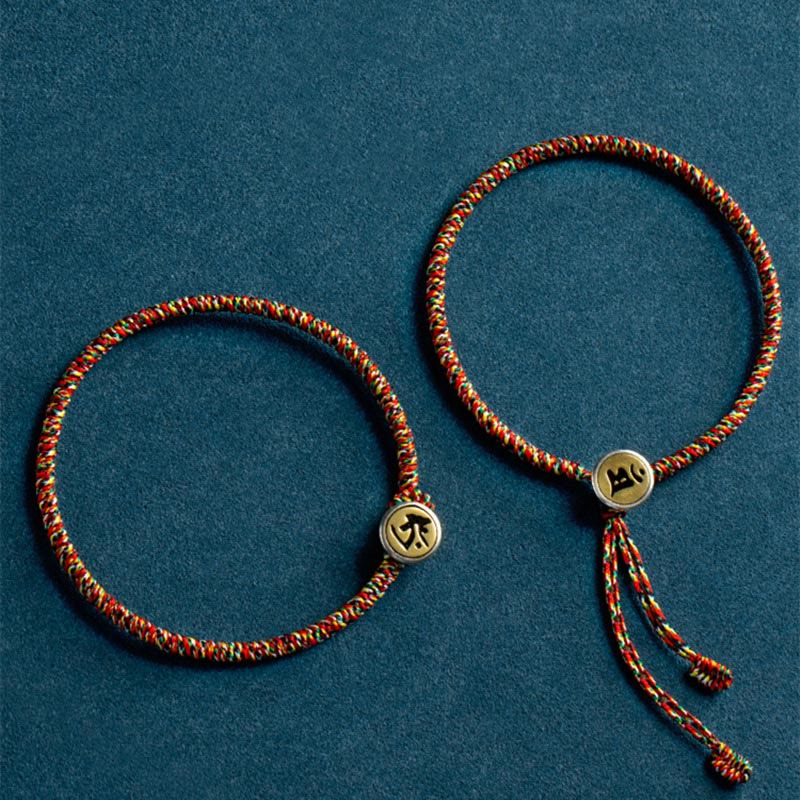 Braccialetto decorativo Buddha Stones, realizzato a mano in argento sterling 925, con motivo zodiacale cinese e corda colorata, protezione. - image 1