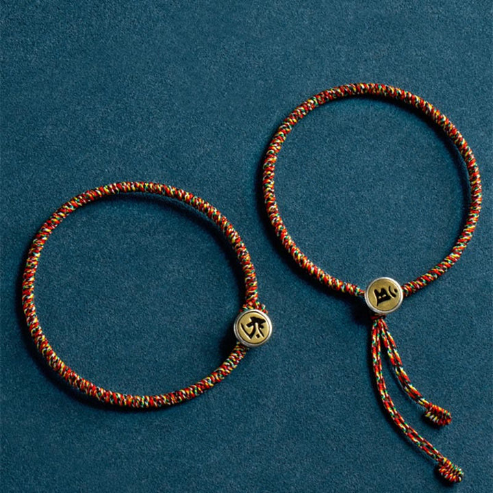 Braccialetto decorativo Buddha Stones, realizzato a mano in argento sterling 925, con motivo zodiacale cinese e corda colorata, protezione. - image 1