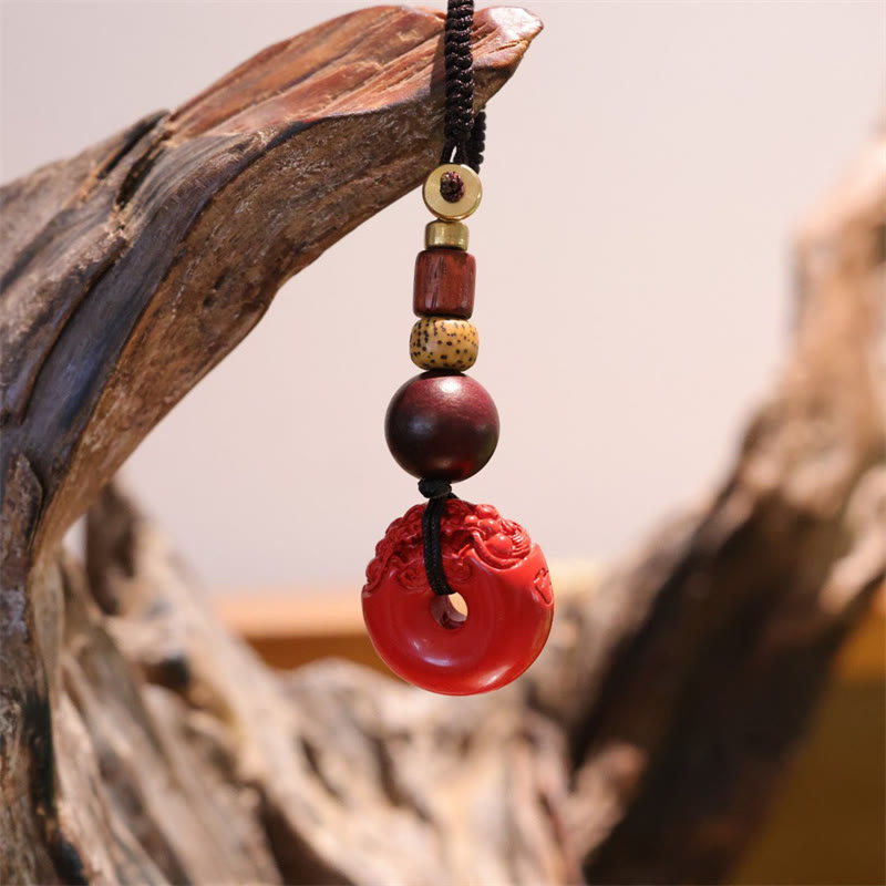 Buddha Stones Cinnabar naturale PiXiu Peace Buckle Benedizione Portachiavi per auto