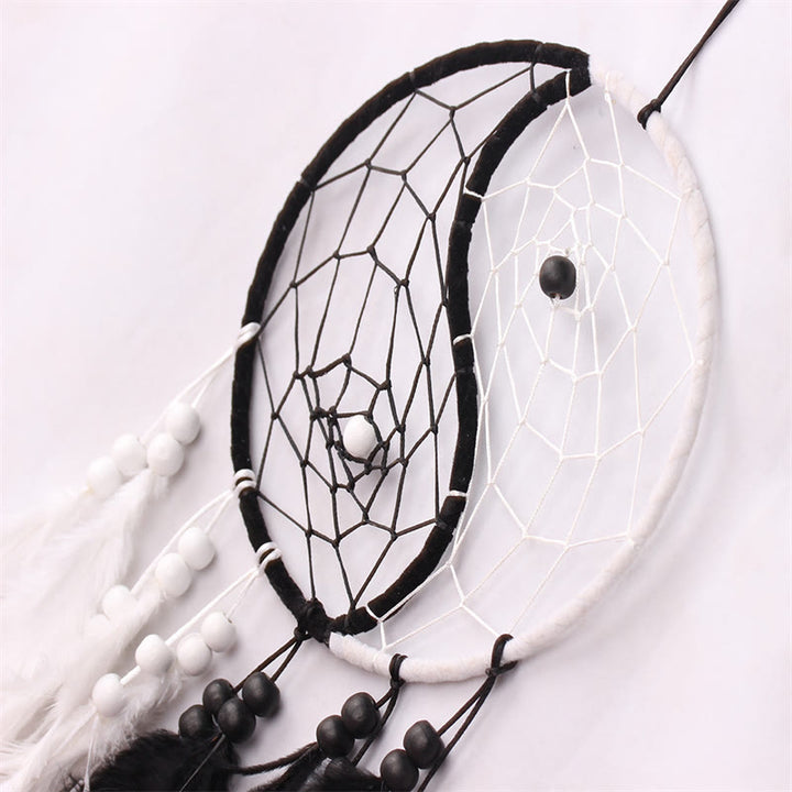 Acchiappasogni Yin Yang Rete circolare con piume Decorazione di equilibrio - image 7