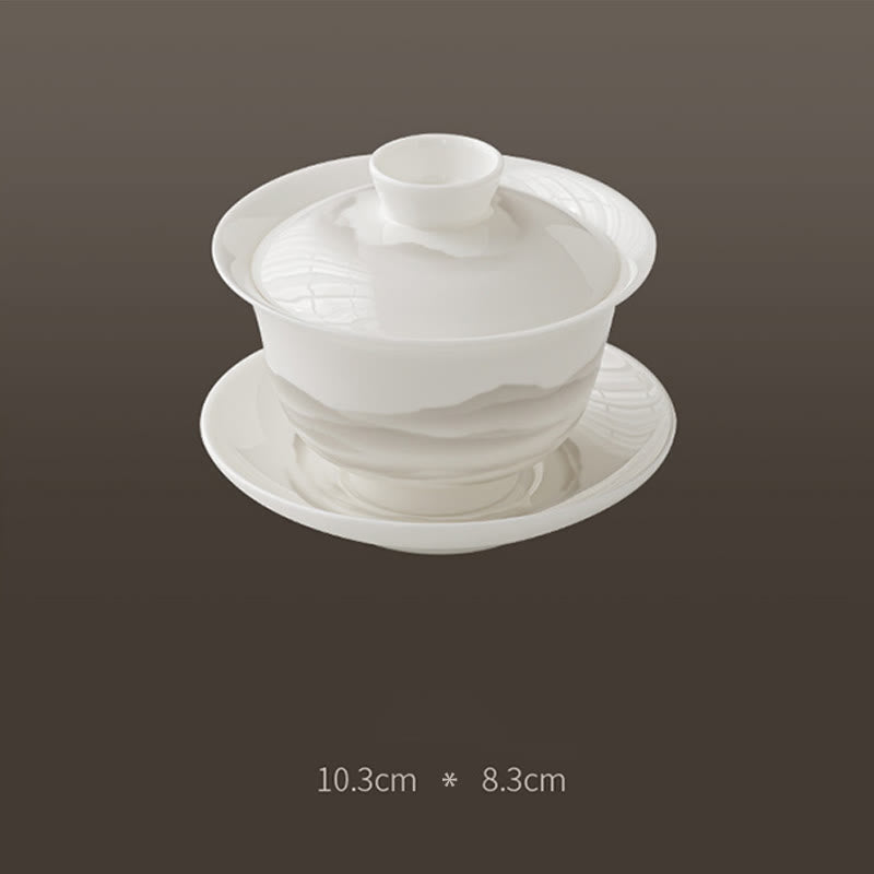 Buddha Stones Vintage Ink Painting Mountain White Porcelain Ceramic Gaiwan Sancai Tazza da tè Kung Fu Tazza da tè e piattino con coperchio Utensile da tè Teiera - image 10