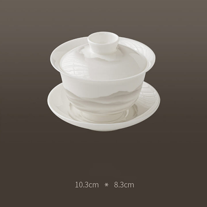 Buddha Stones Vintage Ink Painting Mountain White Porcelain Ceramic Gaiwan Sancai Tazza da tè Kung Fu Tazza da tè e piattino con coperchio Utensile da tè Teiera - image 10