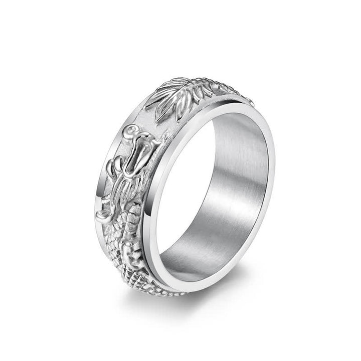 Anello girevole di stimolazione in acciaio al titanio con Buddha Stones drago - Argento - US11 - image 13