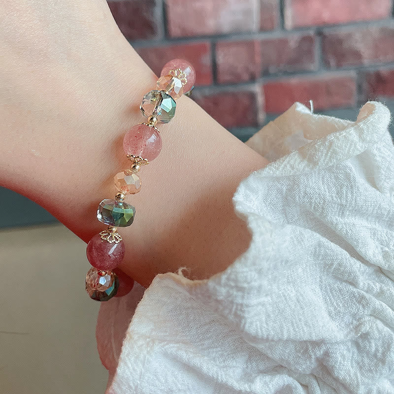 Braccialetto positivo in cristallo colorato di quarzo fragola naturale Buddha Stones