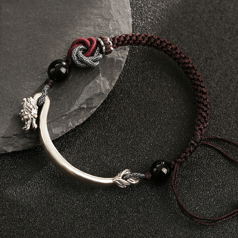 Bracciale intrecciato a mano in argento sterling 925 con drago di buon auspicio Buddha Stones - image 3