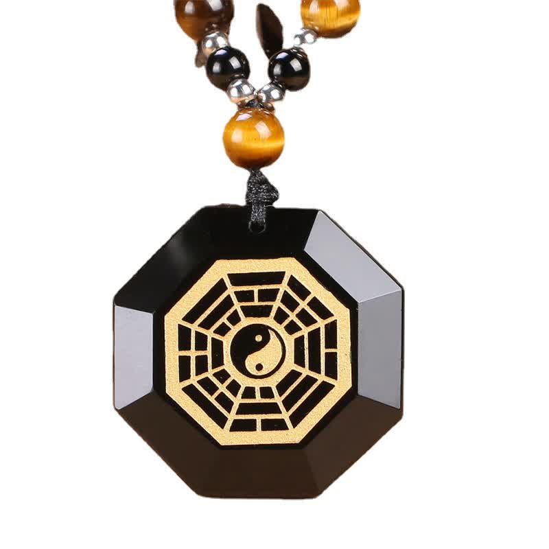 Collana con ciondolo di perline di purificazione in ossidiana nera Bagua Yin Yang - image 8
