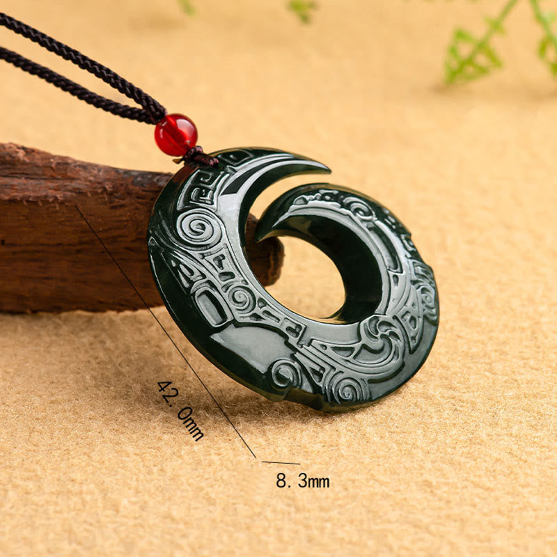 Buddha Stones La fortuna di una persona migliora il design del modello Collana con ciondolo di giada ciano naturale Hetian