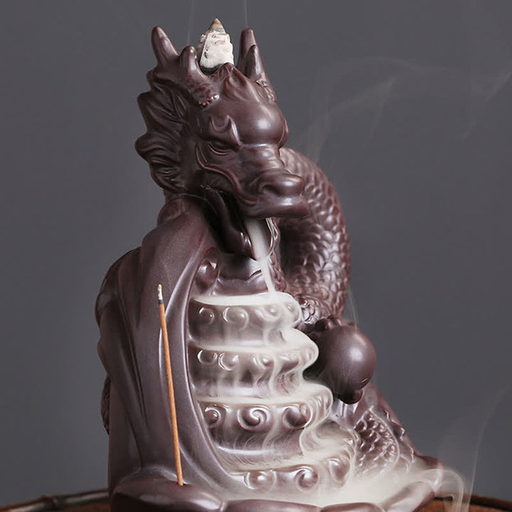Decorazione bruciatore di incenso in ceramica con motivo a drago