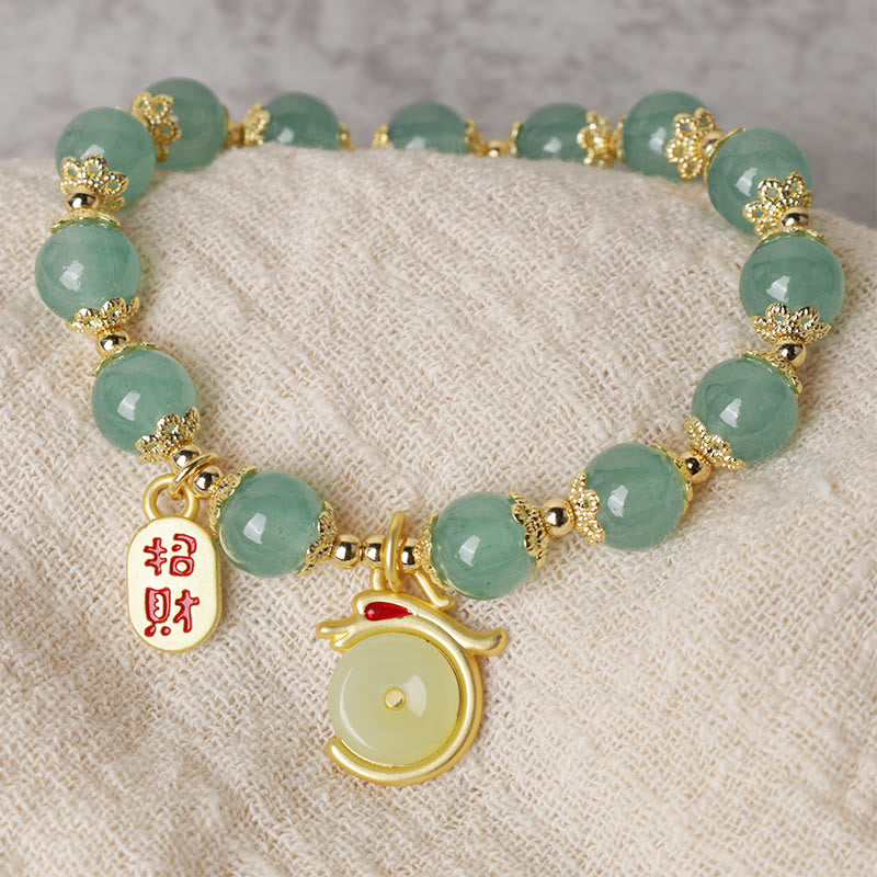 Buddha Stones Anno del Drago Agata Rossa Avventurina Verde Fibbia della Pace Carattere Fu Bracciale Fortunato