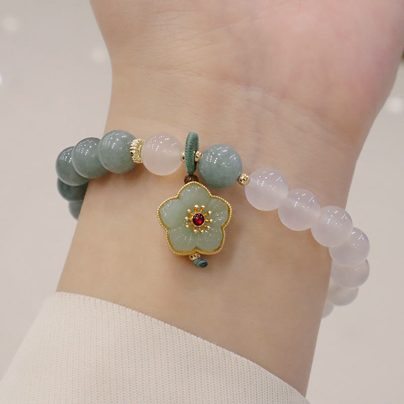 Braccialetto di protezione con fibbia della pace, fiore di loto, agata bianca e giada Buddha Stones